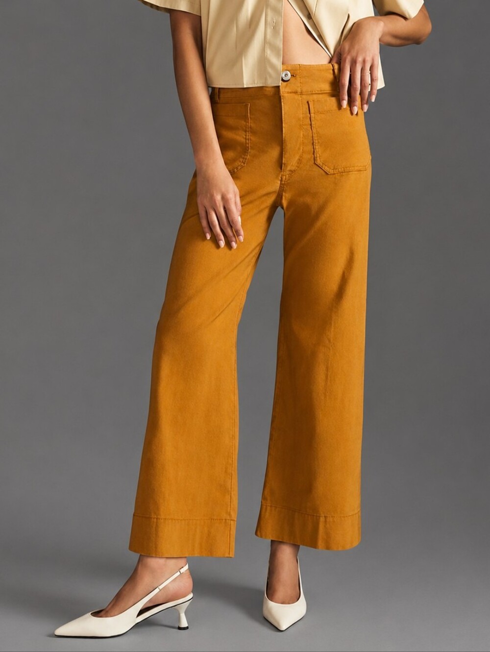 Maeve Colette European Linen Stretch High-Rise Wide-Leg Pants 28 Camel